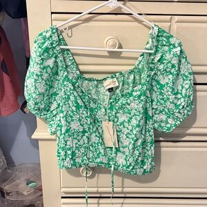 American Eagle Outfitters Green Floral Blouse